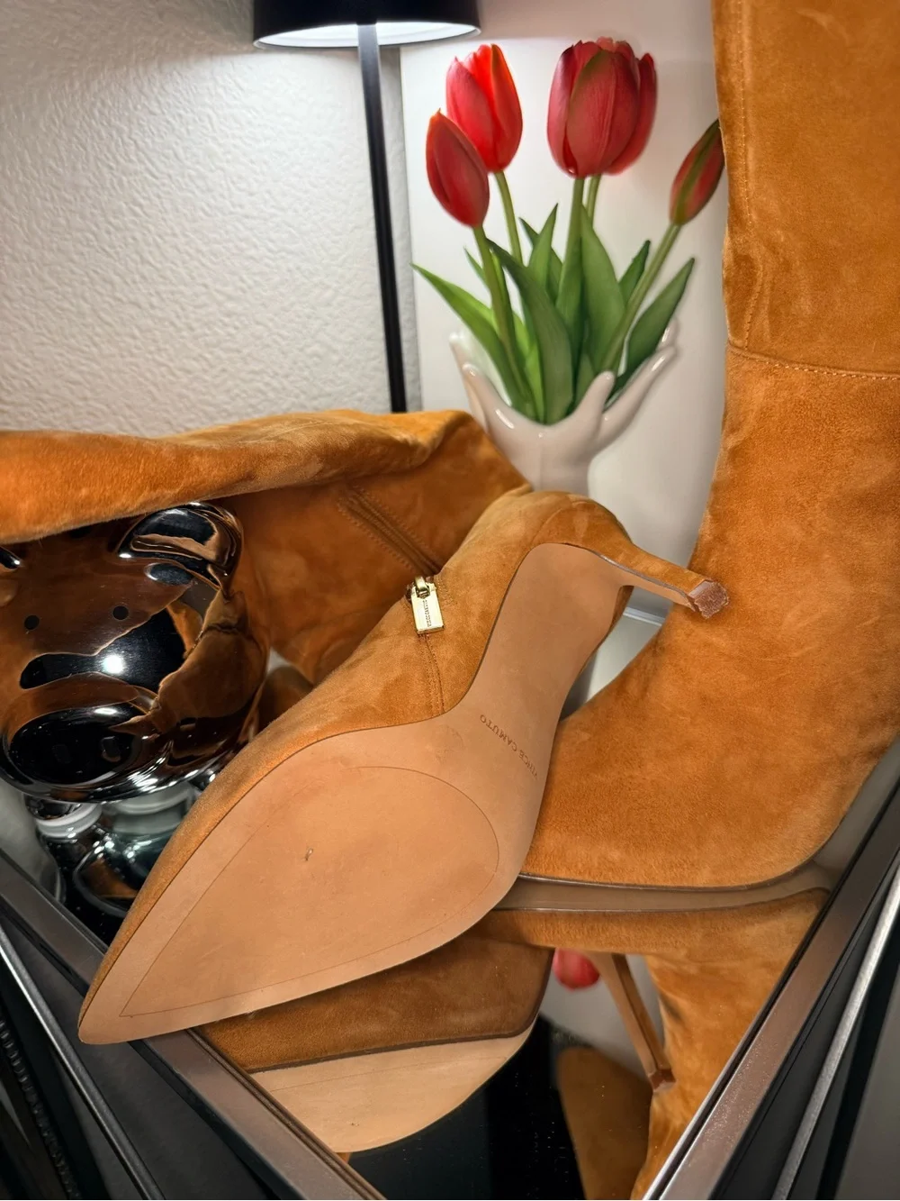 Vince Camuto Tall Suede Vases-Inspired Decorative Pair in Chestnut Brown